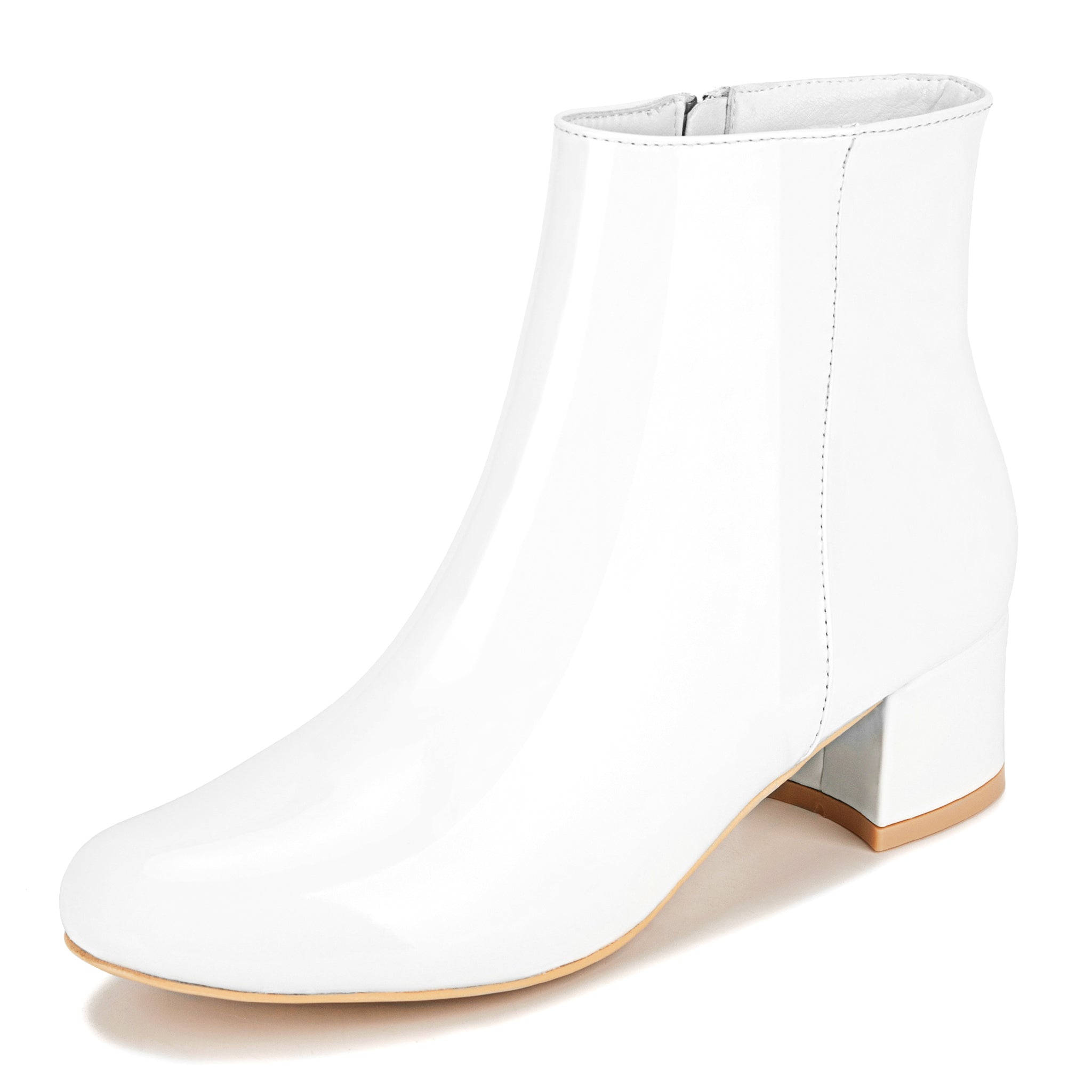 White ankle booties with round heel at Kiki's Stocksale